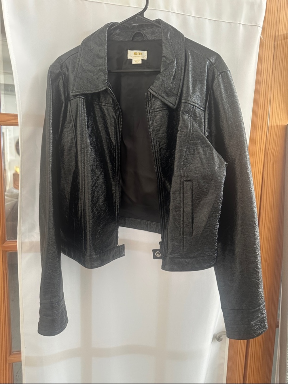 NWOT Maeve Glossy Crinkled Black Faux-Leather Jacket